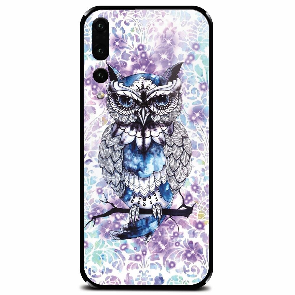 Husa din sticla securizata pentru Huawei P20 Pro, Abstract Owl