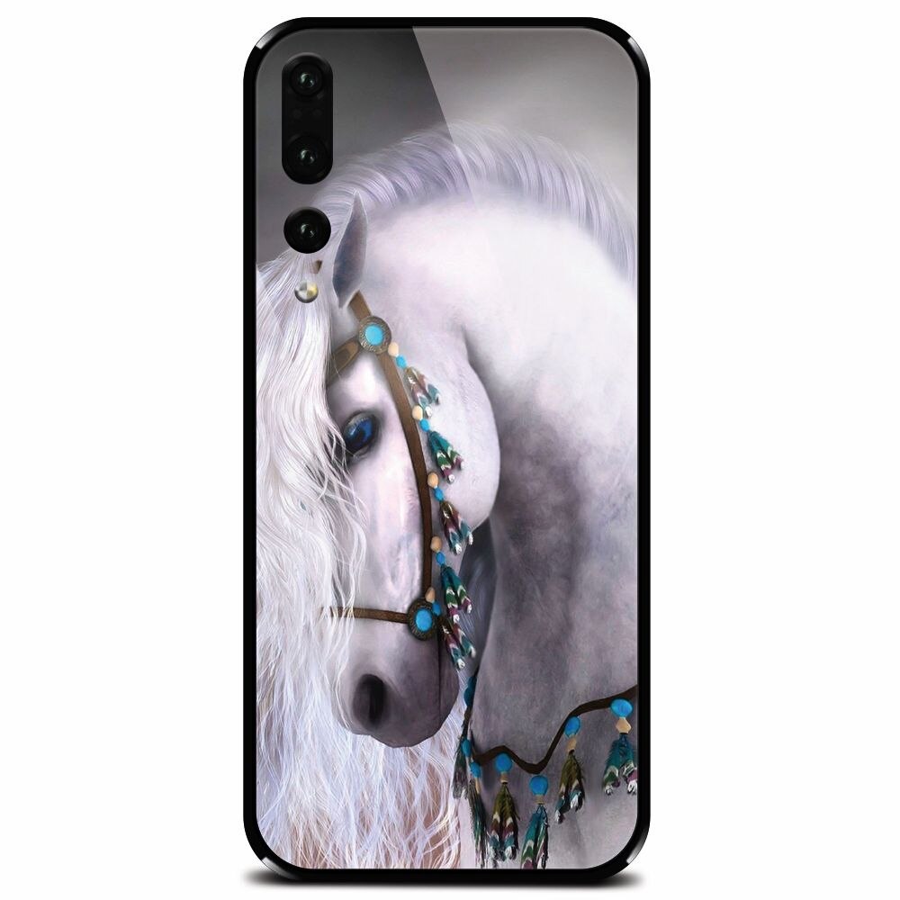 Husa din sticla securizata pentru Huawei P20 Pro, White Horse