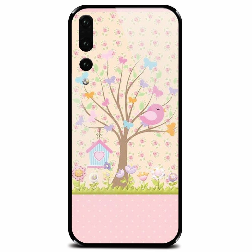 Husa din sticla securizata pentru Huawei P20 Pro, Cute Birdhouse