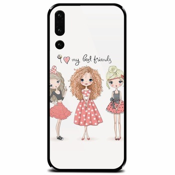 Husa din sticla securizata pentru Huawei P20 Pro, I Love My Best Friends Husa din sticla securizata pentru Huawei P20 Pro, I Love My Best Friends