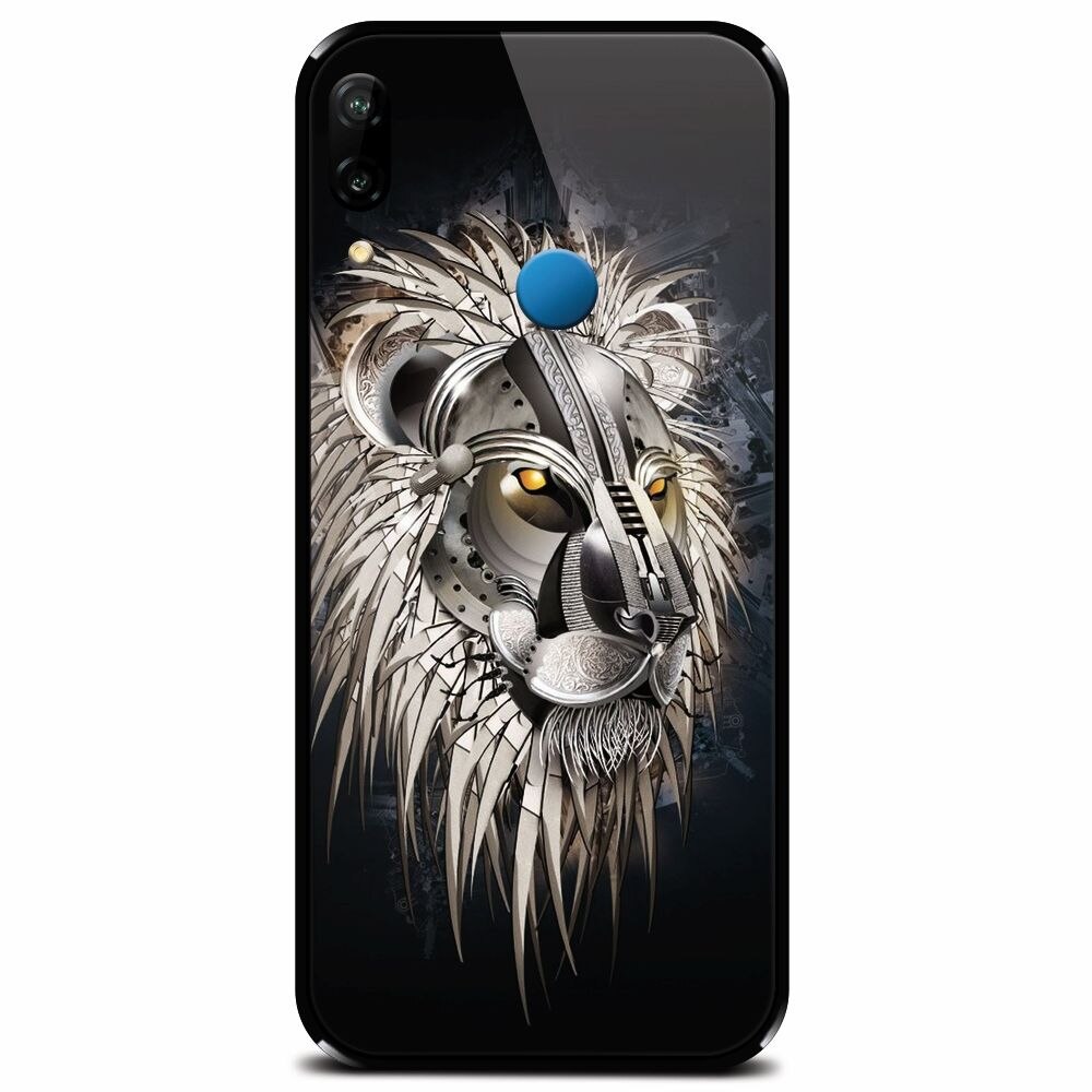 Husa din sticla securizata pentru Huawei P20 Lite, Abstract Lion 001