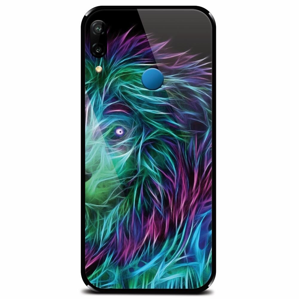 Husa din sticla securizata pentru Huawei P20 Lite, Abstract Lion 002