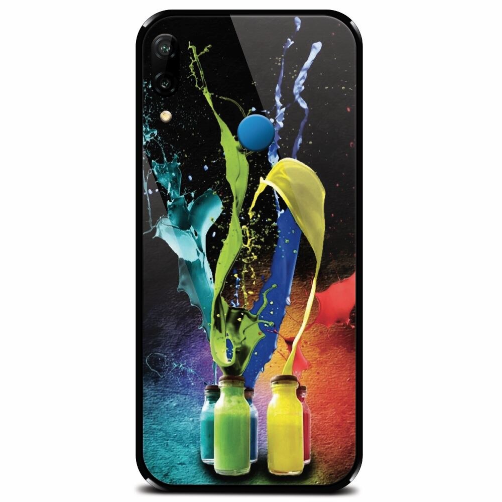 Husa din sticla securizata pentru Huawei P20 Lite, Abstract Color Bottles Splash