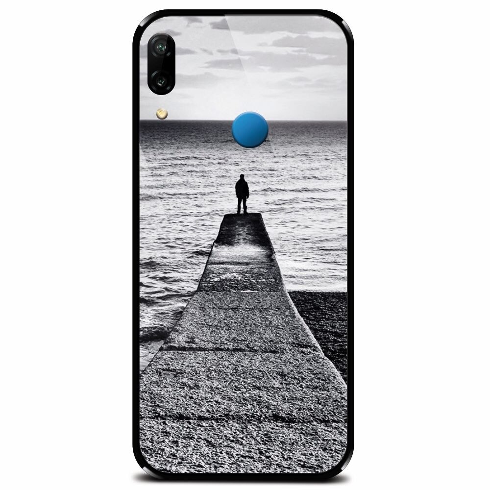 Husa din sticla securizata pentru Huawei P20 Lite, Abstract Dock Man Grey