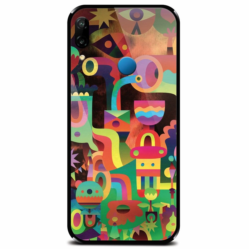 Husa din sticla securizata pentru Huawei P20 Lite, Abstract Colorful Shapes