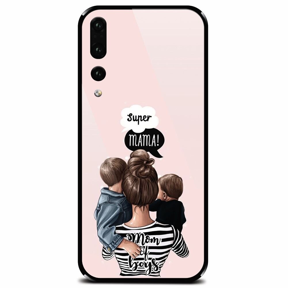 Husa din sticla securizata pentru Huawei P20 Pro, Mom Of Boys