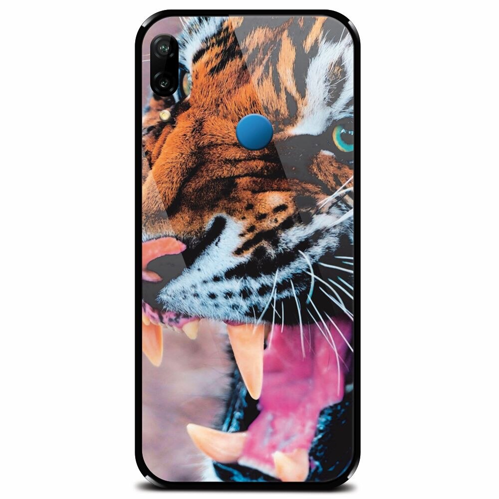 Husa din sticla securizata pentru Huawei P20 Lite, Angry Tiger Teeth Fresh