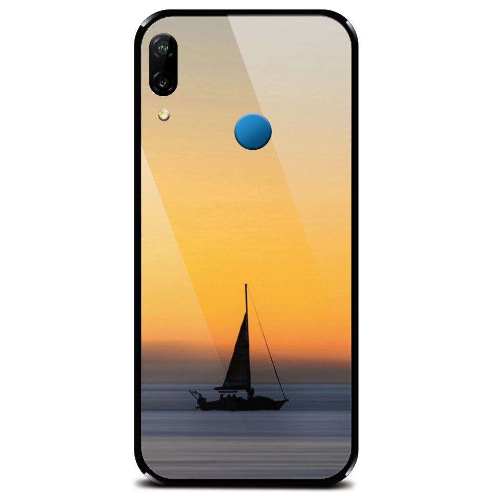 Husa din sticla securizata pentru Huawei P20 Lite, Wind Sail Boat Ocean Sunset
