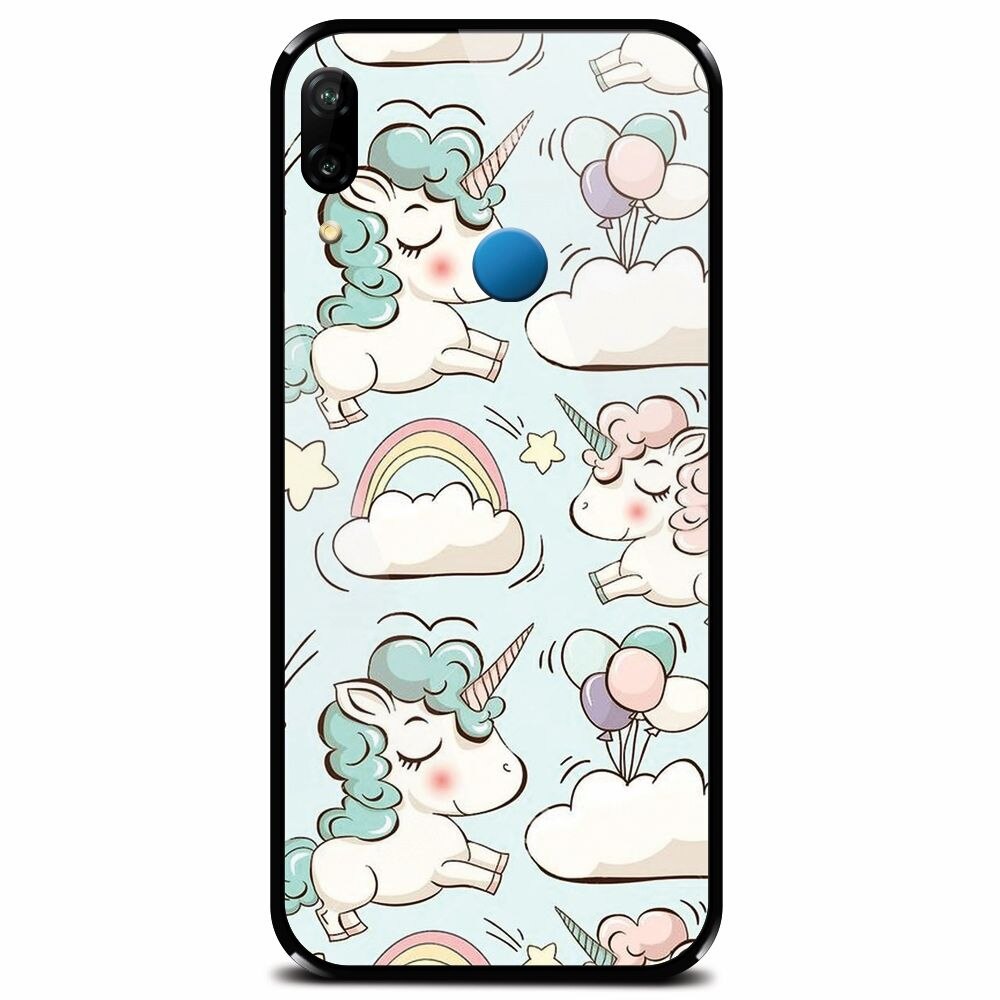 Husa din sticla securizata pentru Huawei P20 Lite, Unicorns And Clouds