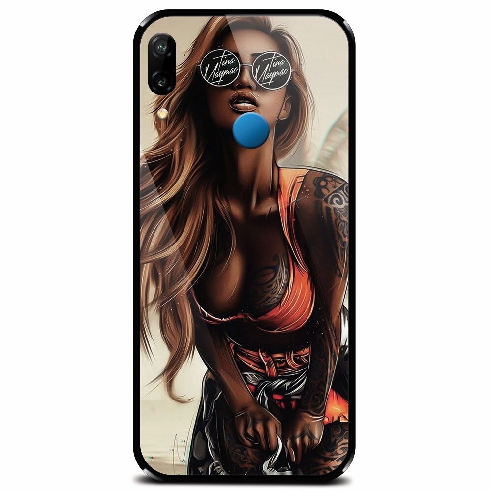 Husa din sticla securizata pentru Huawei P20 Lite, Tattoed Girl