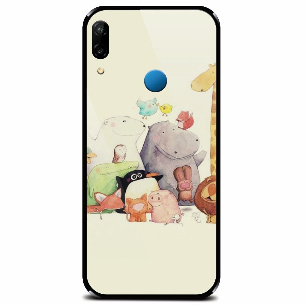 Husa din sticla securizata pentru Huawei P20 Lite, Cute Cartoon Animals