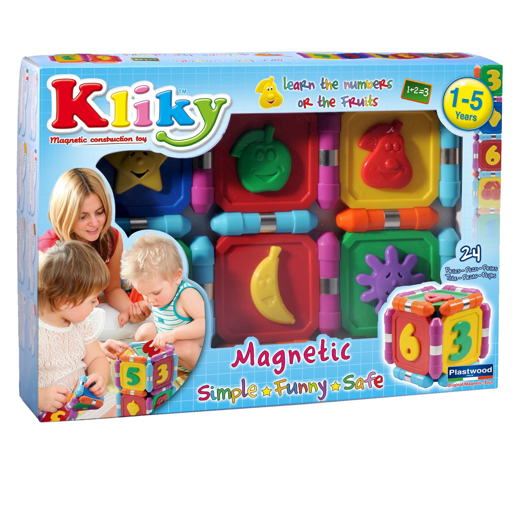 Set de constructie magnetic Kliky - Sa invatam fructele, 24 piese