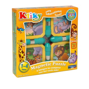 Set de constructie magnetic Kliky - Puzzle animale Safari Set de constructie magnetic Kliky - Puzzle animale Safari