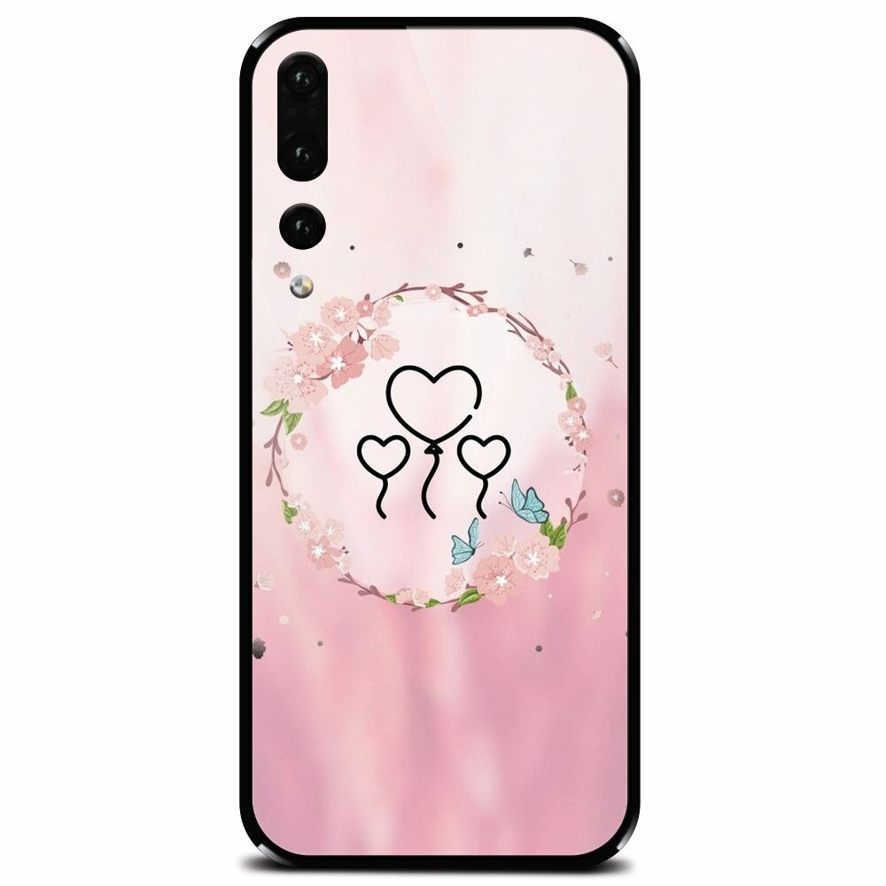 Husa din sticla securizata pentru Huawei P20 Pro, Heart Baloons