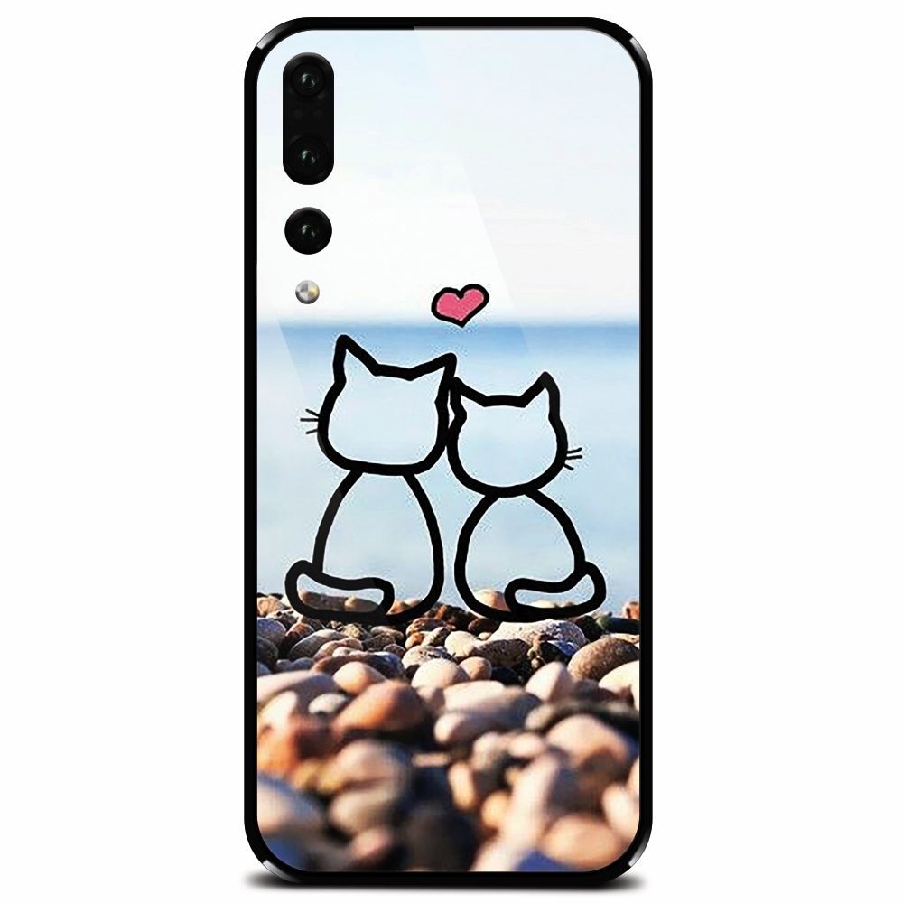 Husa din sticla securizata pentru Huawei P20 Pro, In Love Cats