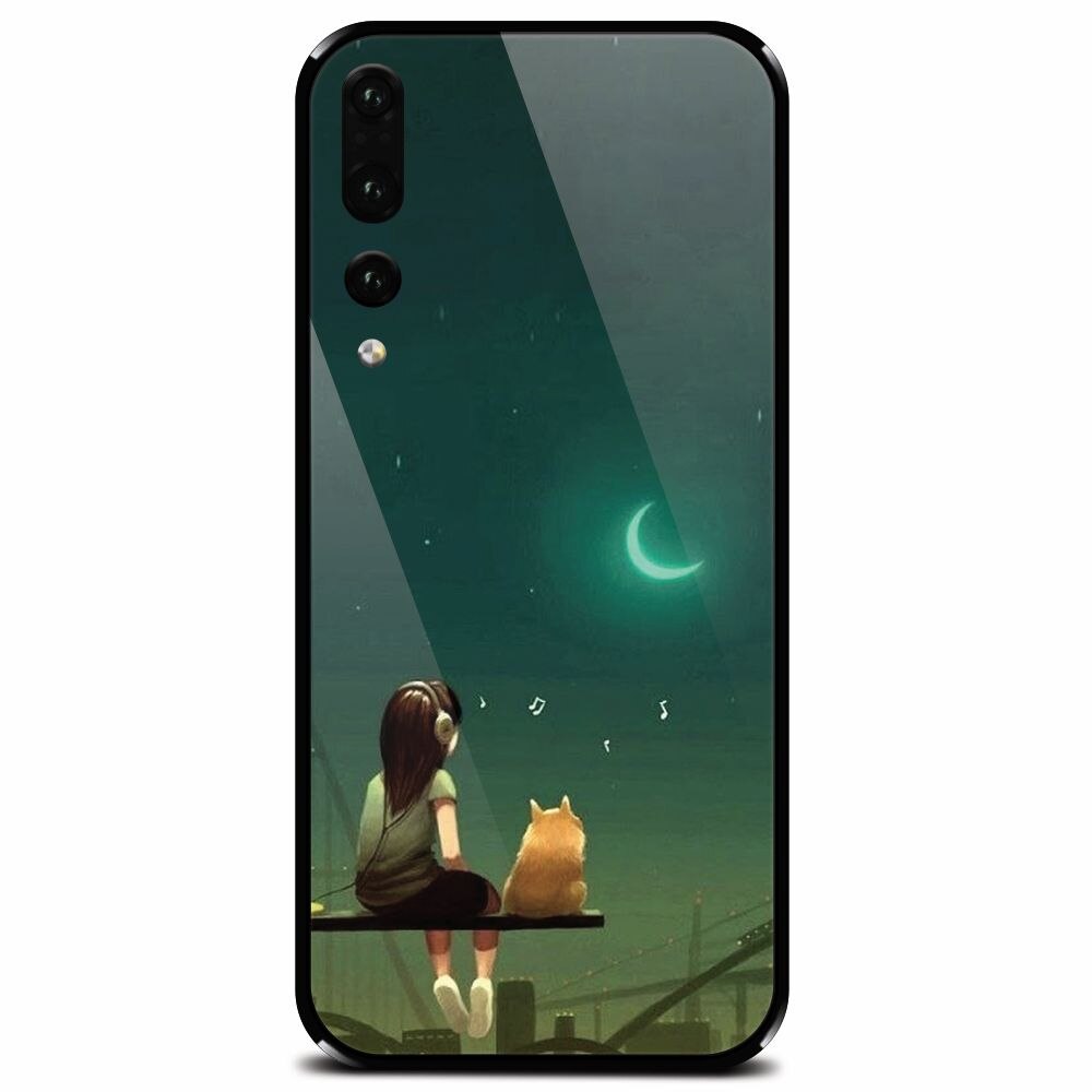 Husa din sticla securizata pentru Huawei P20 Pro, Cat And Girl