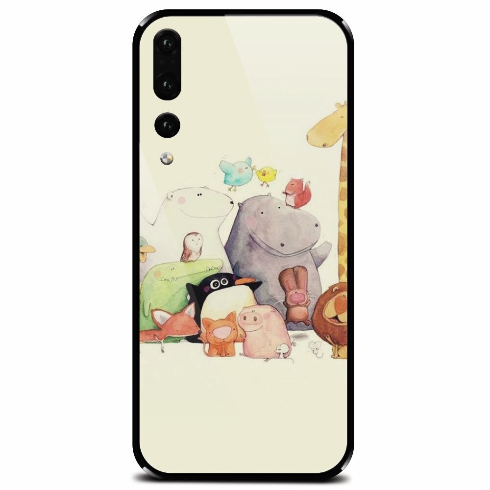 Husa din sticla securizata pentru Huawei P20 Pro, Cute Cartoon Animals