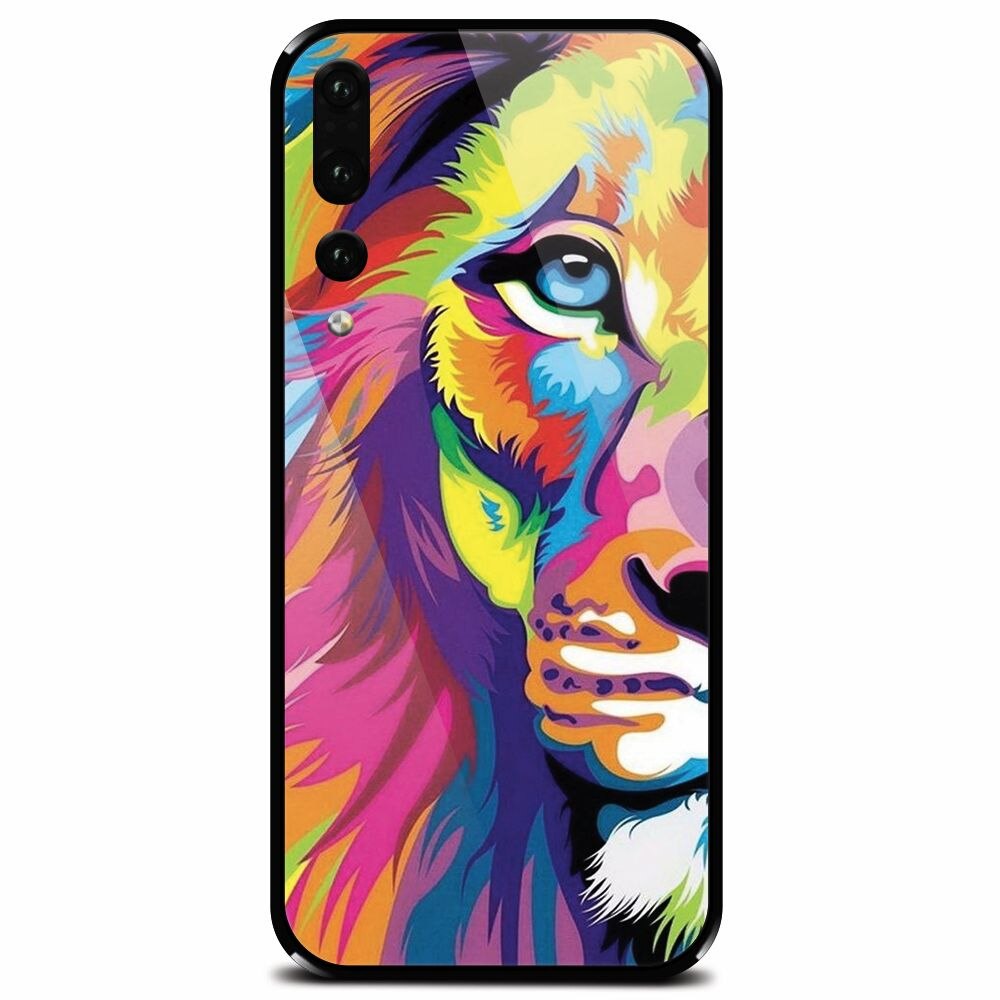 Husa din sticla securizata pentru Huawei P20 Pro, Colorfull Lion 002