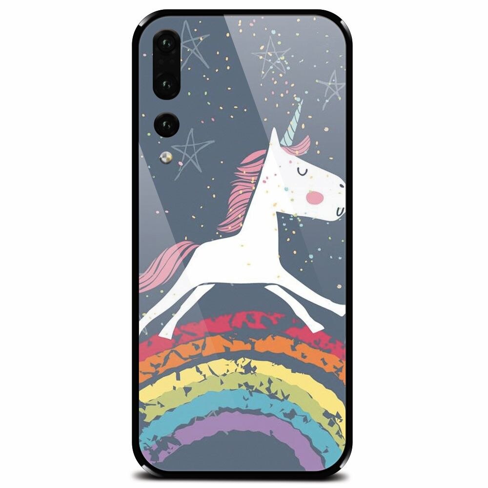 Husa din sticla securizata pentru Huawei P20 Pro, Unicorn Rainbow