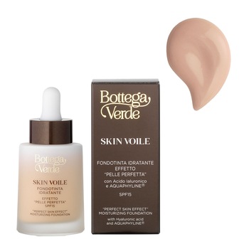 Fond de ten hidratant skin voile, efect de piele perfecta, cu acid hialuronic si AQUAPHYLINE, bej casmir, 25 ML, Bottega Verde Fond de ten hidratant skin voile, efect de piele perfecta, cu acid hialuronic si AQUAPHYLINE, bej casmir, 25 ML, Bottega Verde