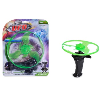 Disc zburator cu lansator, plastic, verde Disc zburator cu lansator, plastic, verde