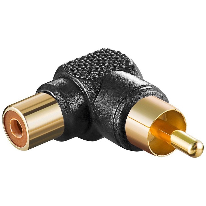 Adaptor RCA mama - RCA tata 90° negru contacte aurite, Goobay
