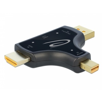 Adaptor 3 in 1 HDMI / DisplayPort / mini DisplayPort in la HDMI 4K 60Hz T-M Negru, Delock 64059 Adaptor 3 in 1 HDMI / DisplayPort / mini DisplayPort in la HDMI 4K 60Hz T-M Negru, Delock 64059