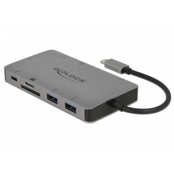 Dokkolóállomás USB-C-HDMI 4K / VGA / USB 3.1 / SD / LAN / PD 3.0, Delock 87735