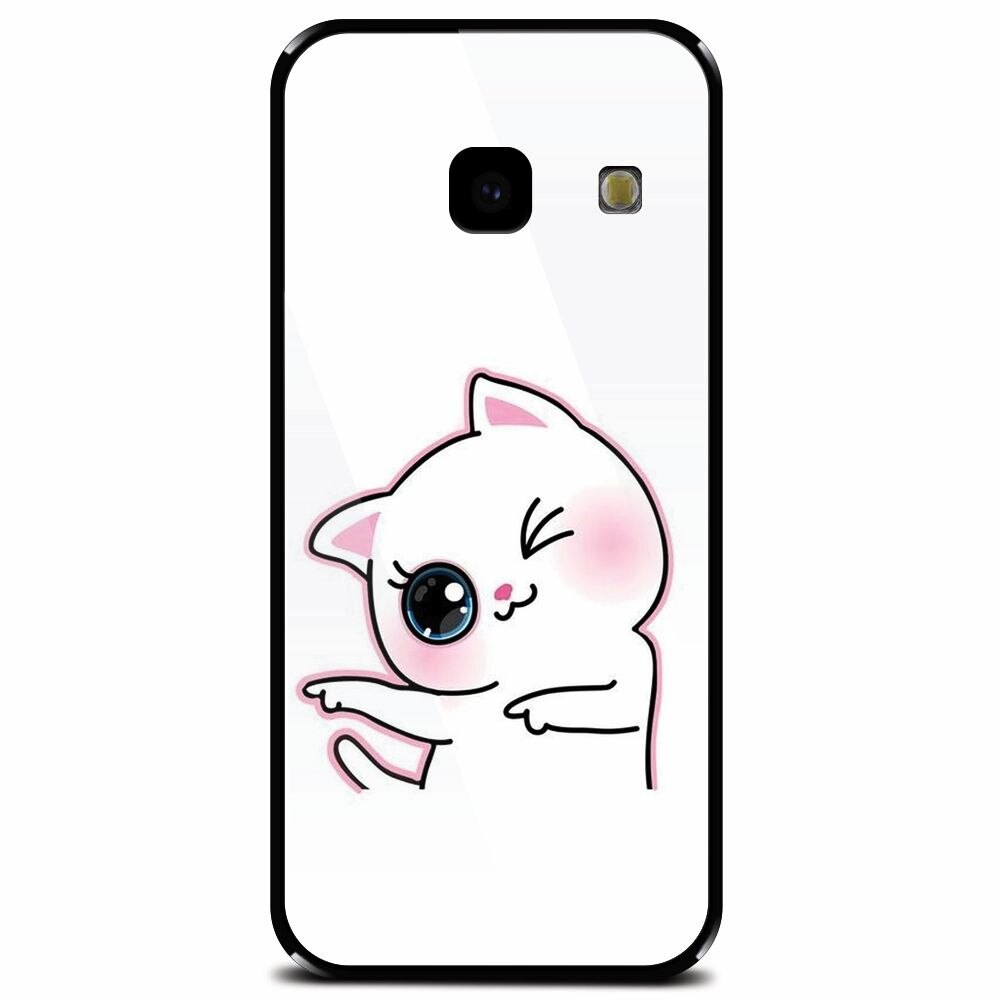 Husa din sticla securizata pentru Samsung Galaxy J4 Plus, Cute Kitty