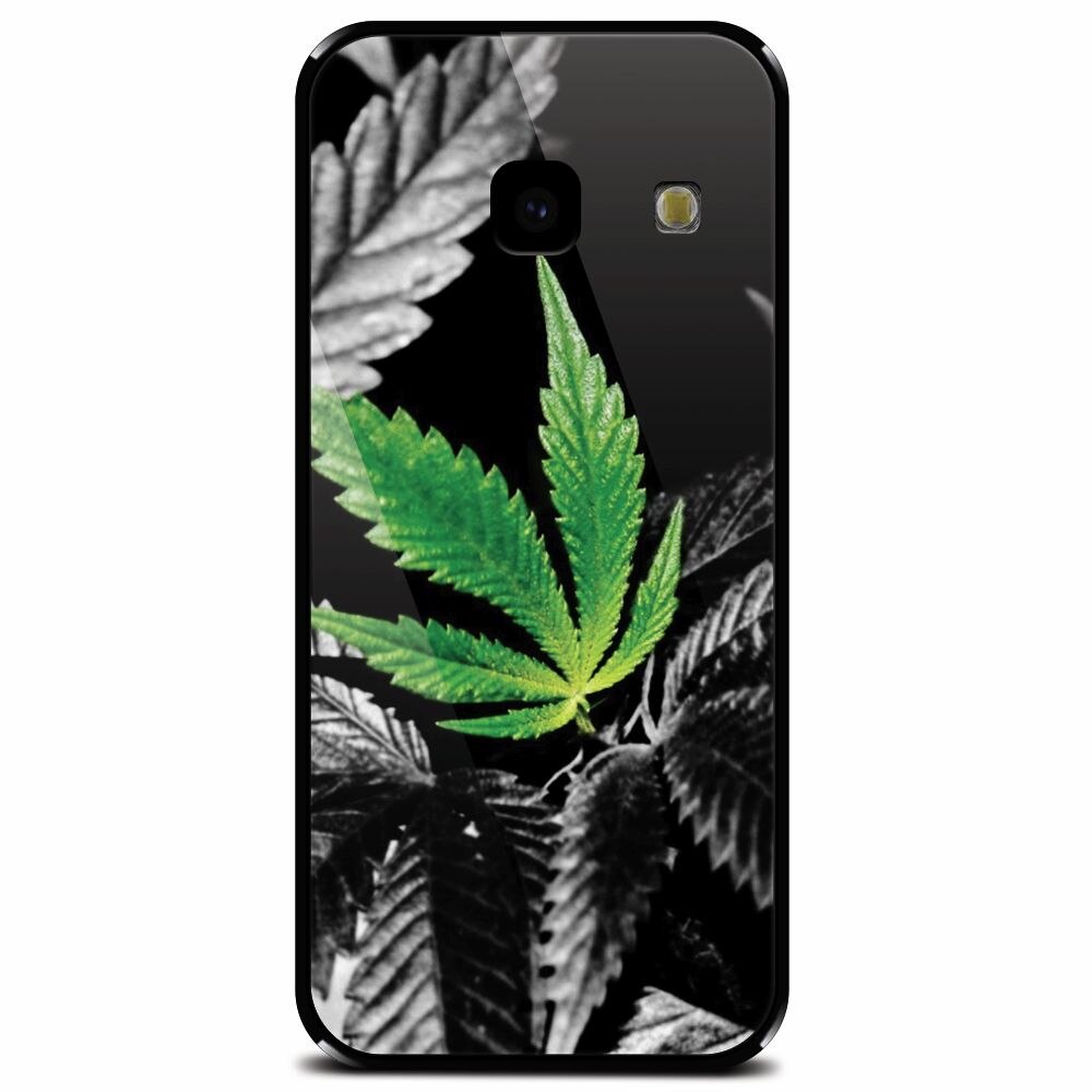 Husa din sticla securizata pentru Samsung Galaxy J4 Plus, Trippy Pot Leaf Green