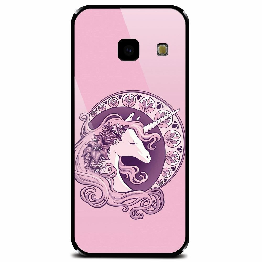Husa din sticla securizata pentru Samsung Galaxy J4 Plus, Purple Unicorn