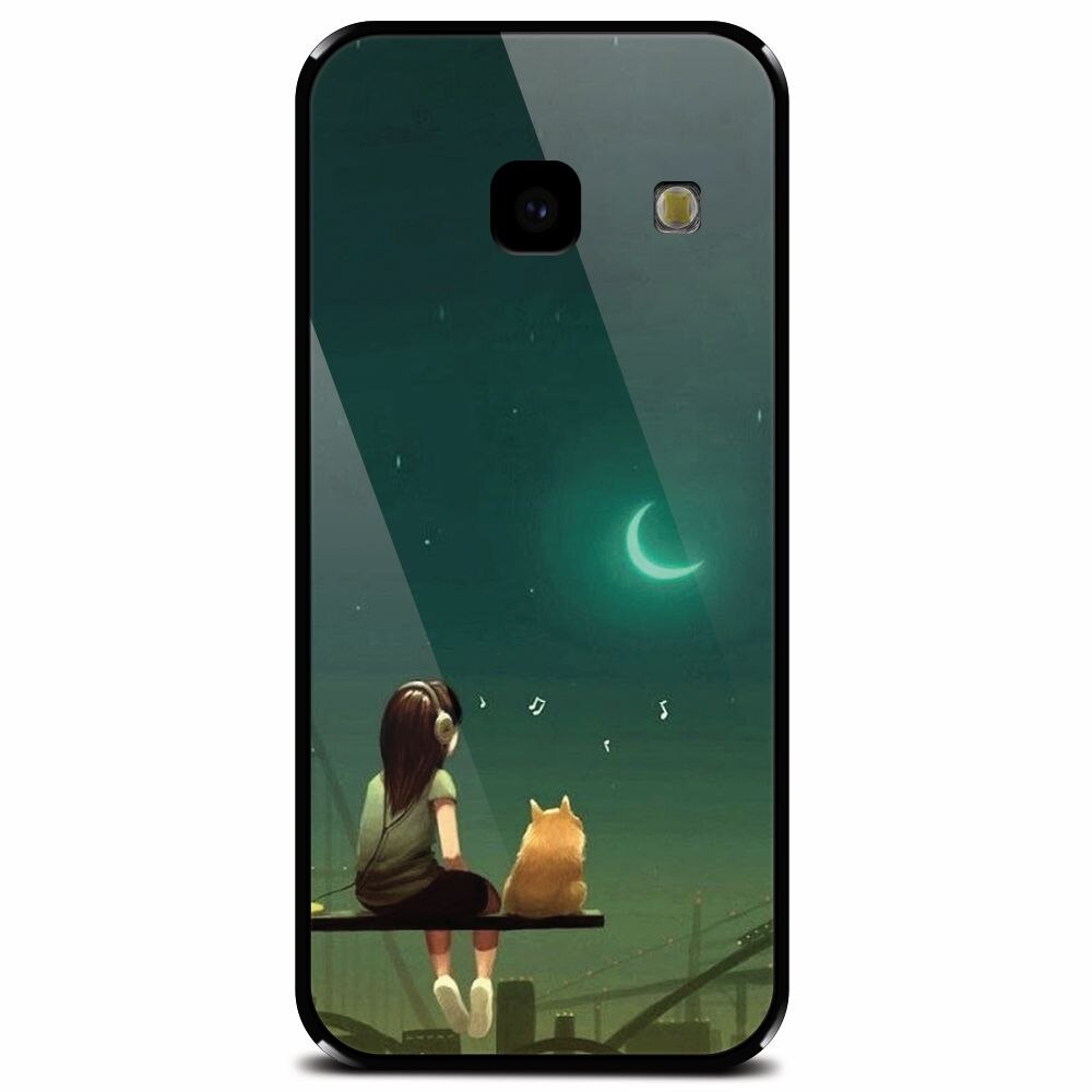 Husa din sticla securizata pentru Samsung Galaxy J4 Plus, Cat And Girl