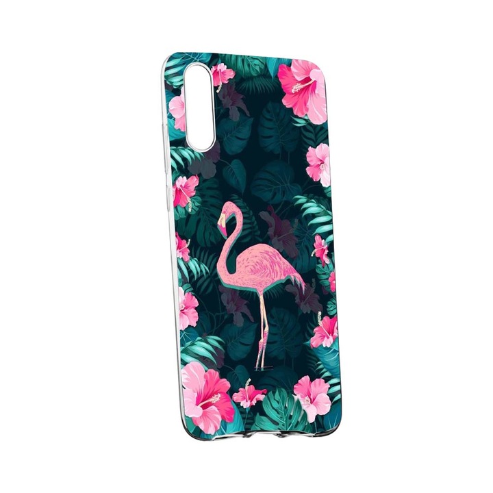 Защитен калъф, за Samsung Galaxy A7 2018, Модел Фламинго с цветя, Устойчив на износване, От противоплъзгащ силикон, 247