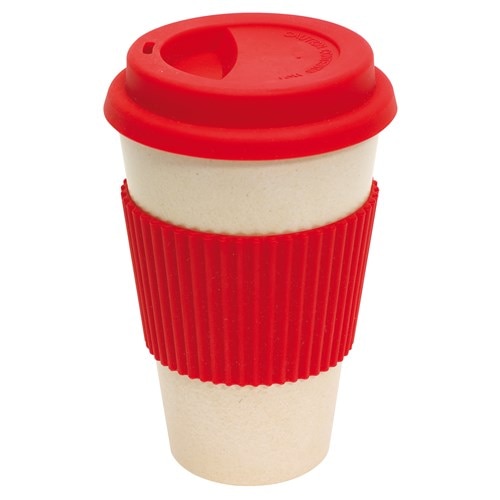 Cana cafea Eco Cup, alb/rosu, 400 ml, Ø9 x 14,4 cm, manson detasabil