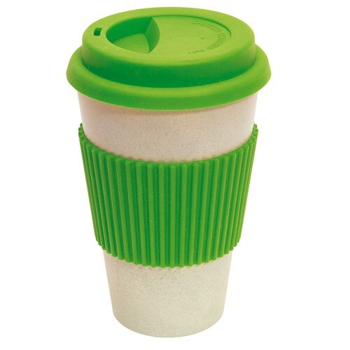 Cana cafea Eco Cup, alb/verde, 400 ml, Ø9 x 14,4 cm, manson detasabil