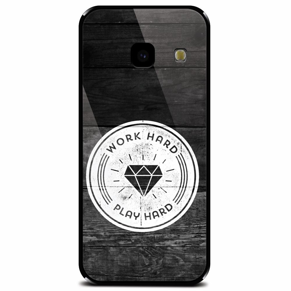 Husa din sticla securizata pentru Samsung Galaxy J4 Plus, Work Hard Play Hard