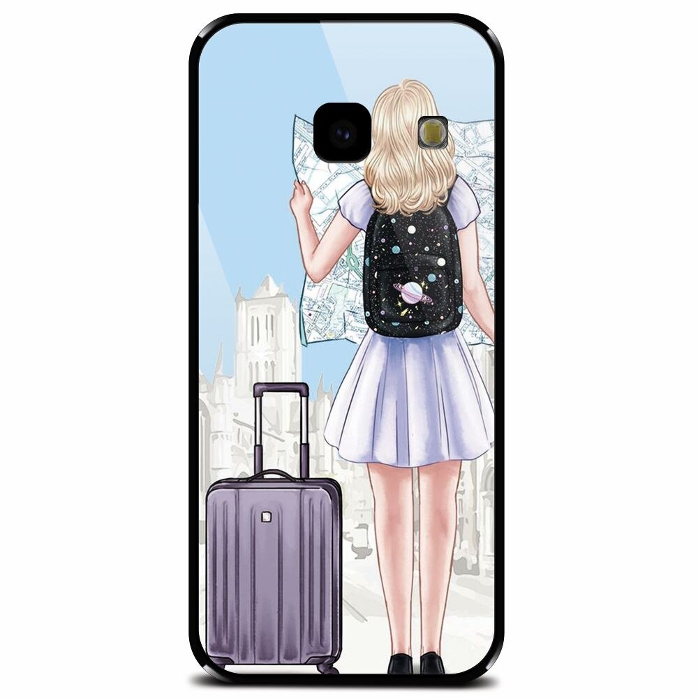 Husa din sticla securizata pentru Samsung Galaxy J4 Plus, Travel Girl Searching On Map