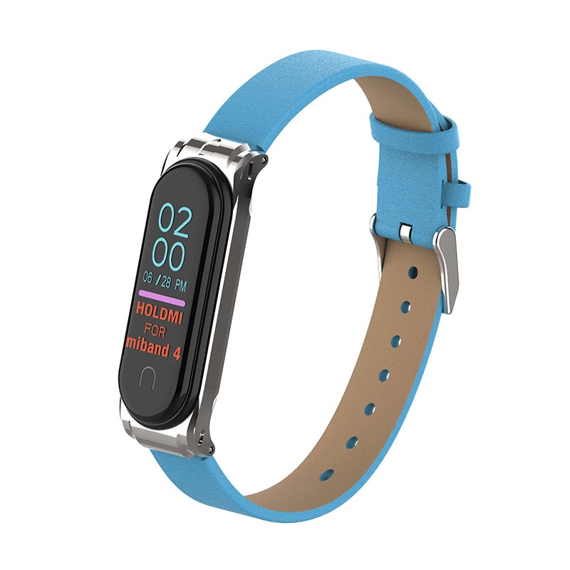 Curea din piele ecologica pentru bratara fitness Xiaomi Mi Band 3 / 4 , albastru