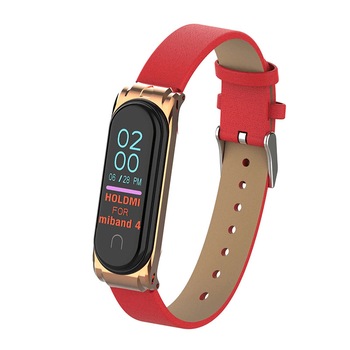 Curea din piele ecologica pentru bratara fitness Xiaomi Mi Band 3 / 4 , rosu Curea din piele ecologica pentru bratara fitness Xiaomi Mi Band 3 / 4 , rosu