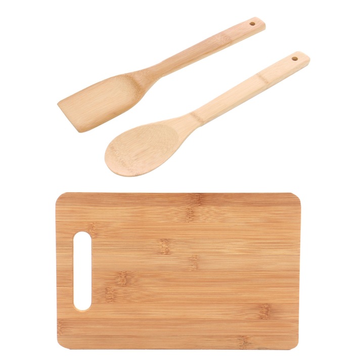 Set Tocator si Linguri din Bambus, calitate premium, 36 x 26 x 1 cm