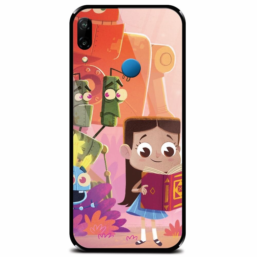 Husa din sticla securizata pentru Huawei P20 Lite, Children Kids Robots Illustration Colorful K