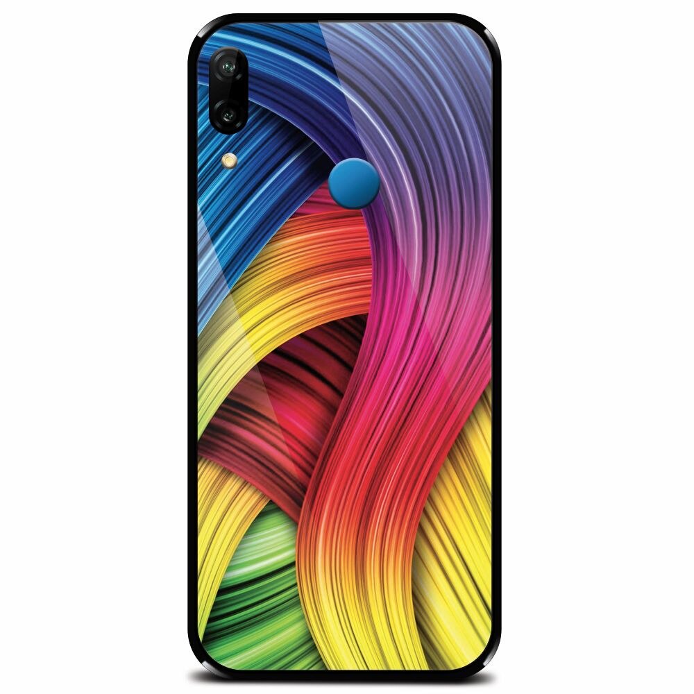 Husa din sticla securizata pentru Huawei P20 Lite, Curly Colorful Rainbow Lines Illustration