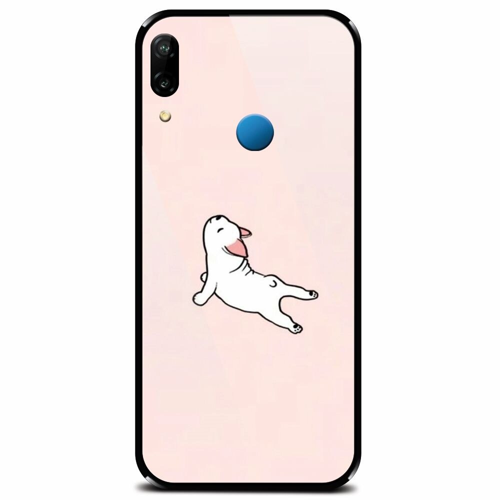 Husa din sticla securizata pentru Huawei P20 Lite, Cute Dog Streching