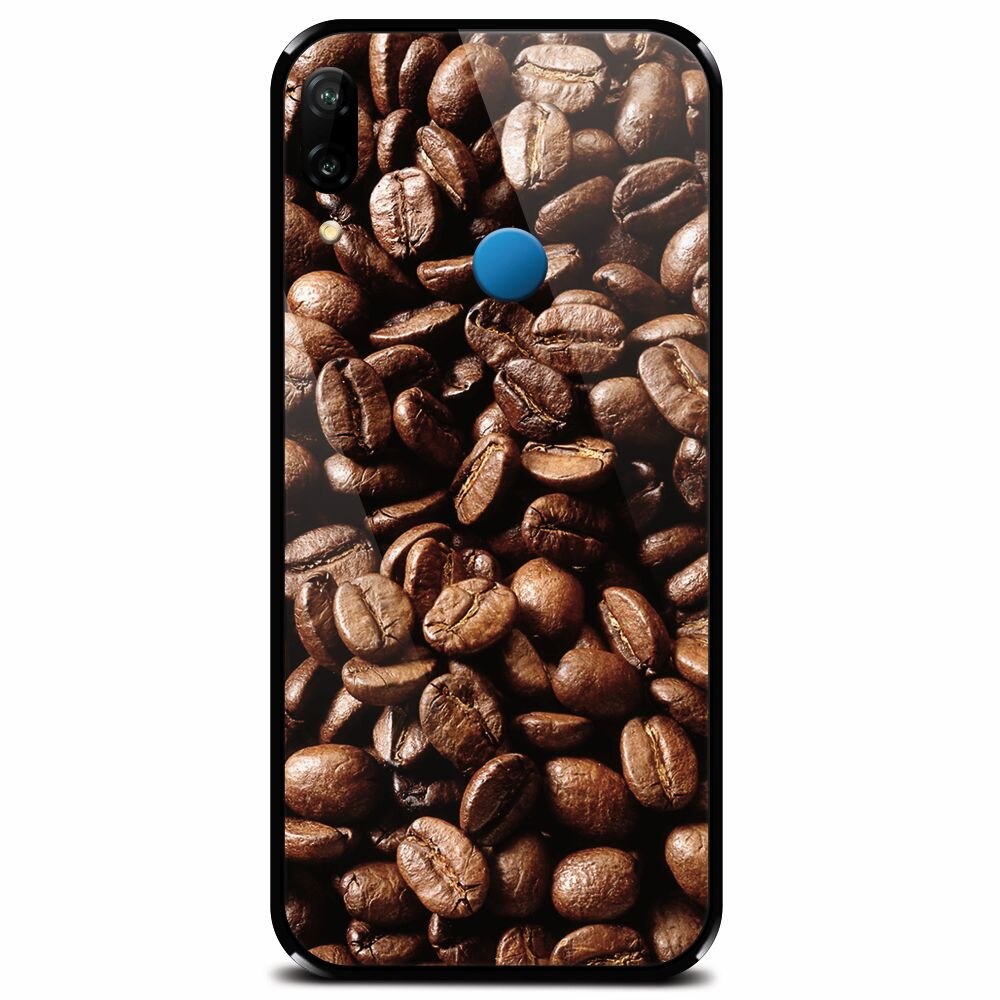 Husa din sticla securizata pentru Huawei P20 Lite, Coffee Beans