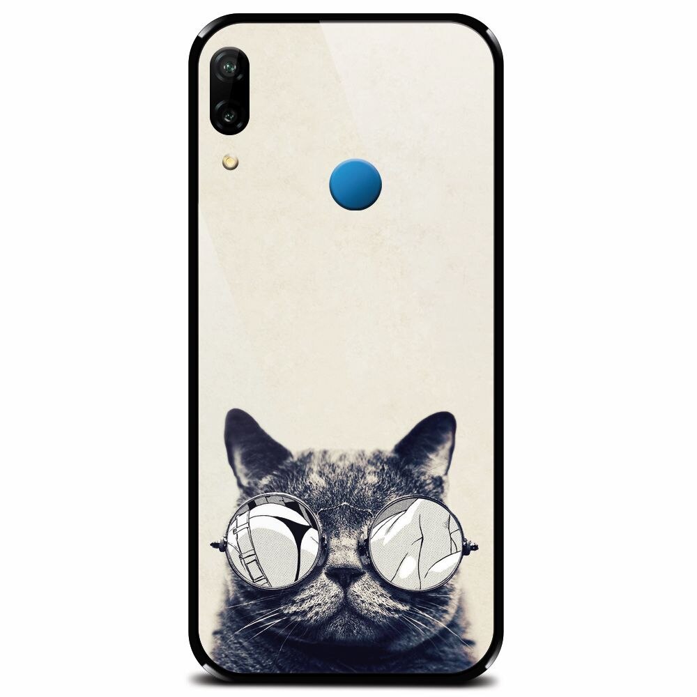 Husa din sticla securizata pentru Huawei P20 Lite, Cool Cat Glasses