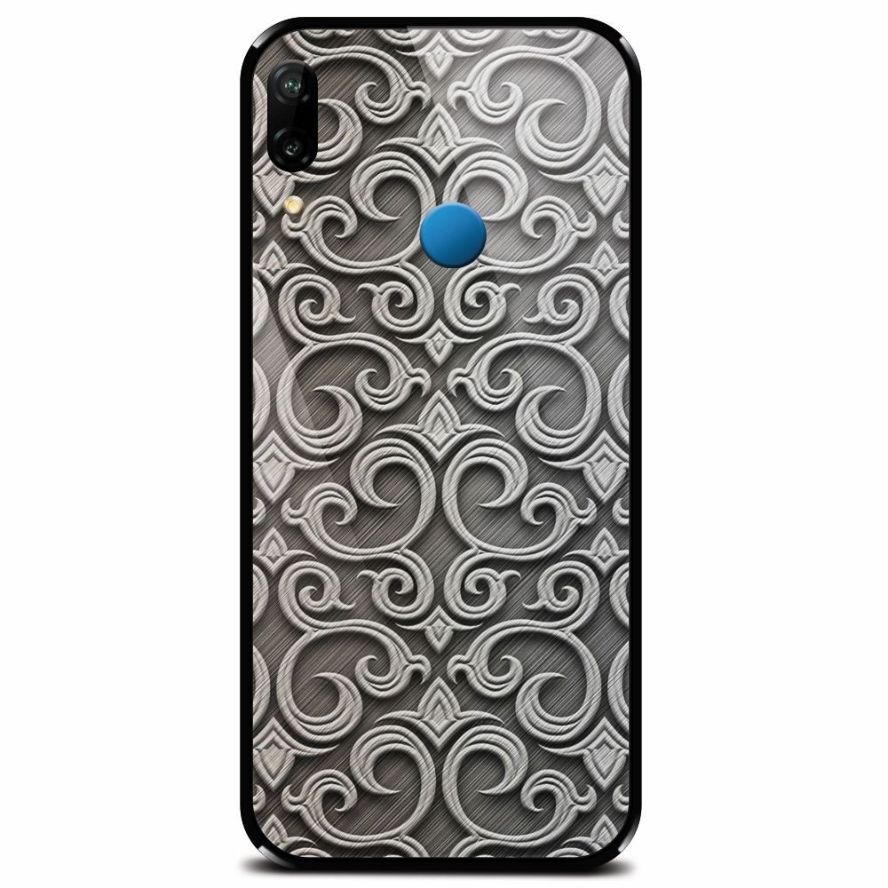 Husa din sticla securizata pentru Huawei P20 Lite, Baroque Silver Pattern