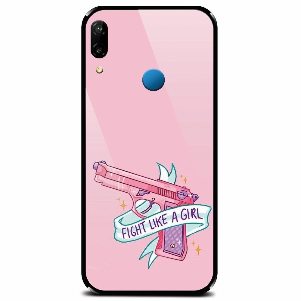 Husa din sticla securizata pentru Huawei P20 Lite, Fight Like A Girl