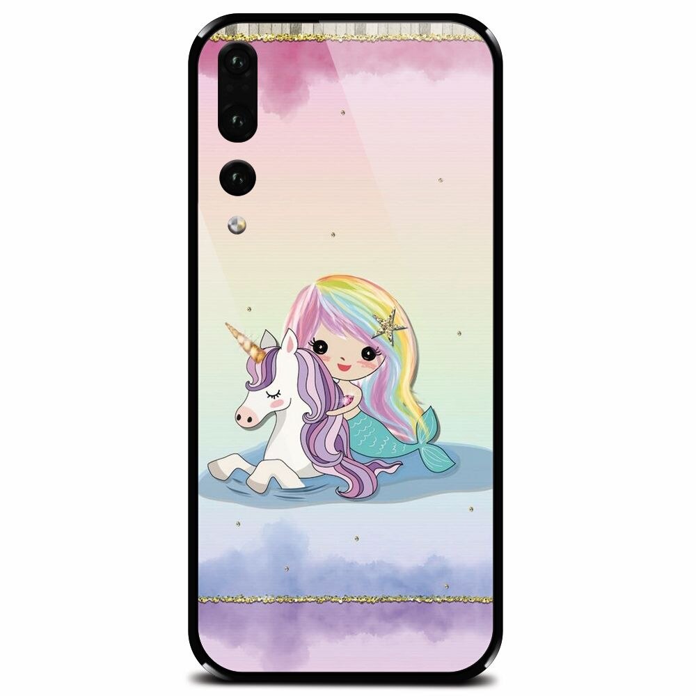 Husa din sticla securizata pentru Huawei P20 Pro, Mermaid Unicorn Play