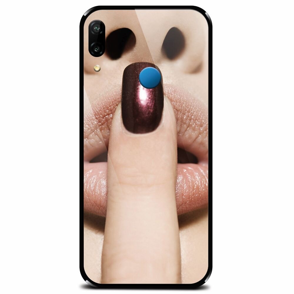Husa din sticla securizata pentru Huawei P20 Lite, Finger Purple Nailpolish Girl Lips