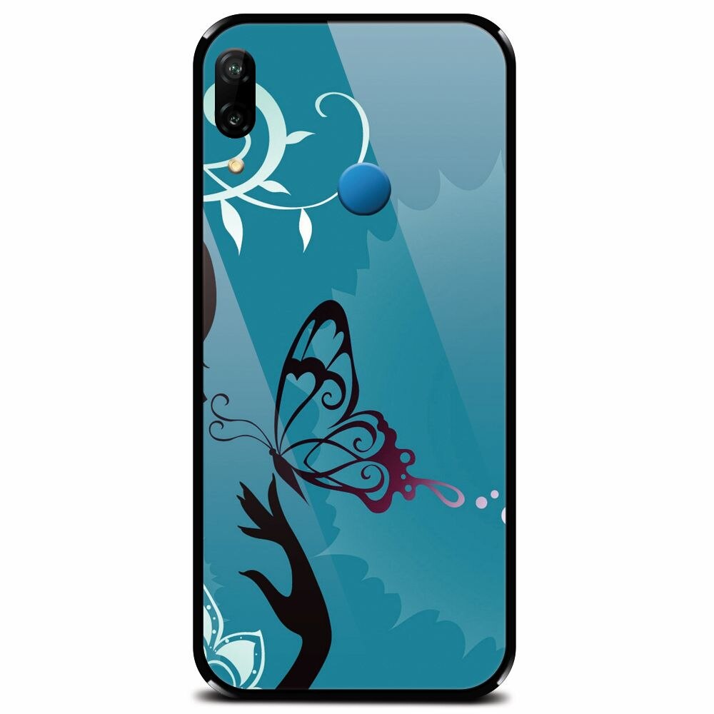Husa din sticla securizata pentru Huawei P20 Lite, Blue Butterfly